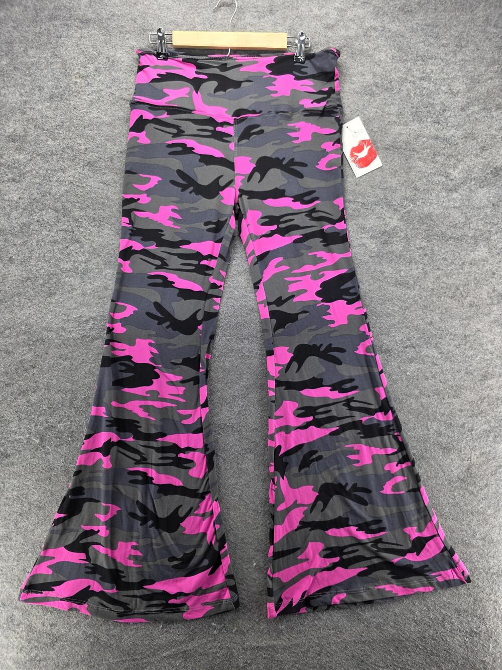 Hot Kiss Leggings Womens L Pink Ankle Flared Camouflage Elastic Waist Stretch